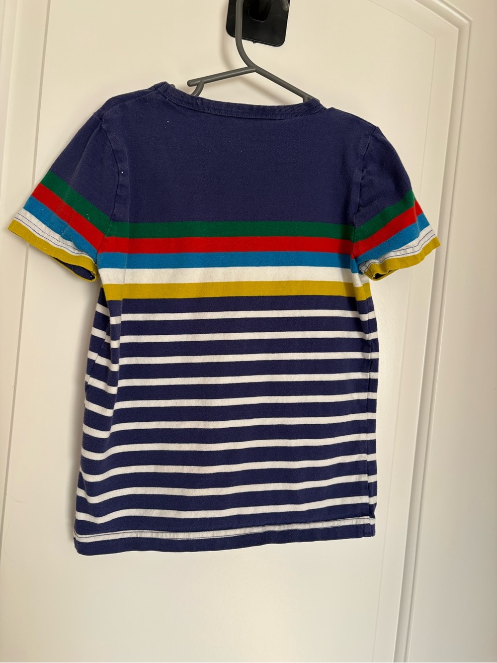 Mini Boden boys Navy Stripe Tee with Multicolor Chest Stripes - Picture 3 of 3